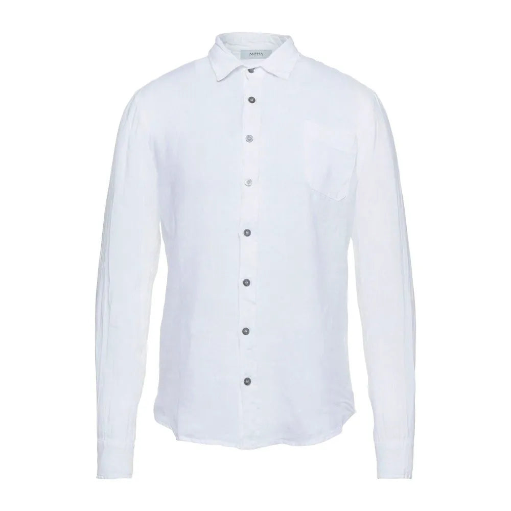 Alpha Studio Elegant White Linen Shirt for Men