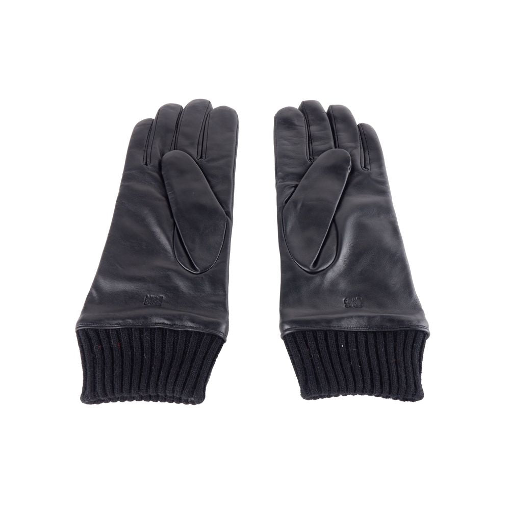 Cavalli Class Elegant Black Leather Gloves