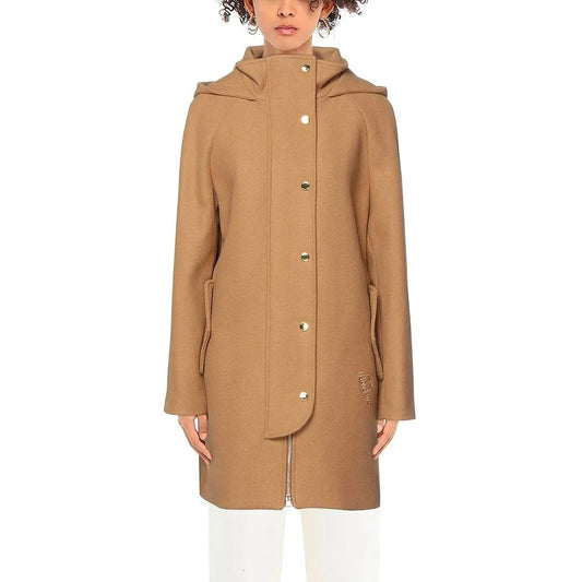 Love Moschino Elegant Brown Wool Blend Coat with Golden Accents