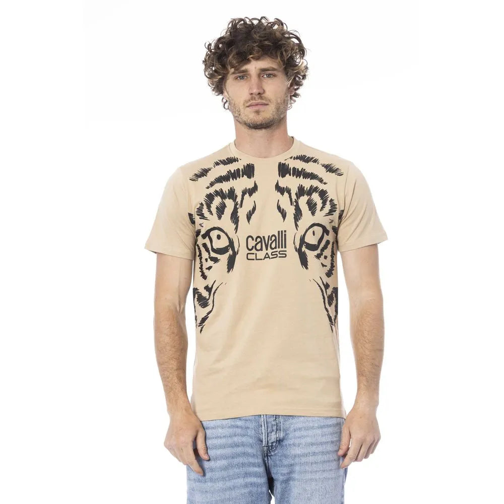 Cavalli Class Beige Cotton T-Shirt