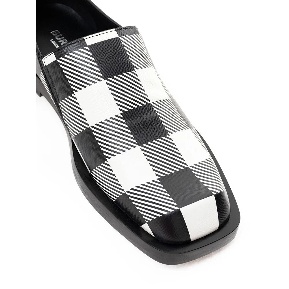 Burberry Black And White Leather Flat Shoe