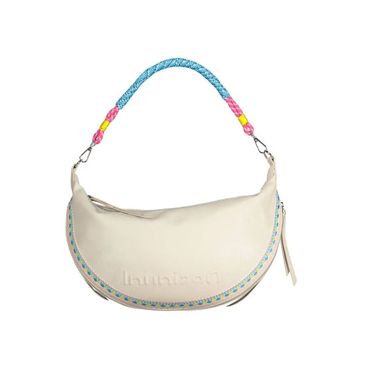 Desigual Chic White Embroidered Expandable Handbag