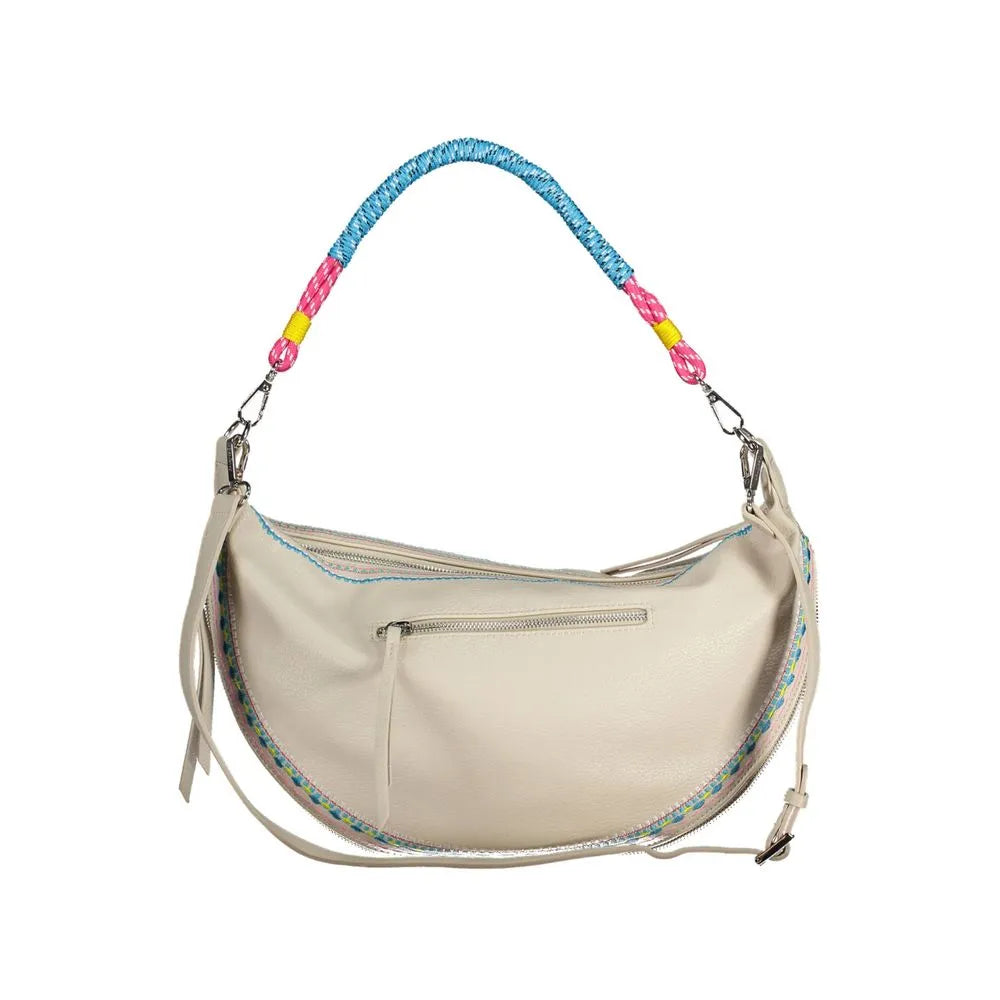 Desigual Chic White Embroidered Expandable Handbag