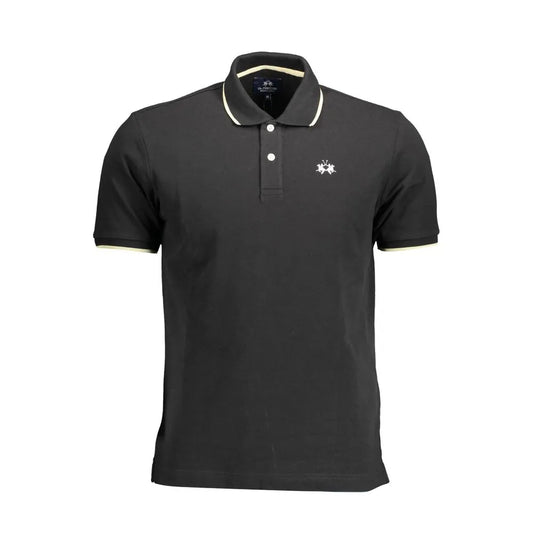 La Martina Elegant Black Cotton Polo with Contrasting Accents