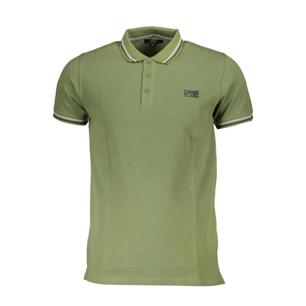 Cavalli Class Green Cotton Polo Shirt