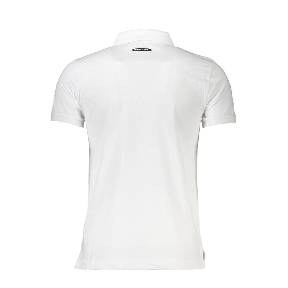 Cavalli Class Elegant White Cotton Polo with Signature Print