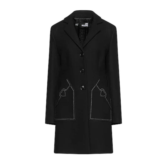 Love Moschino Chic Wool Blend Black Coat with Heart Detail