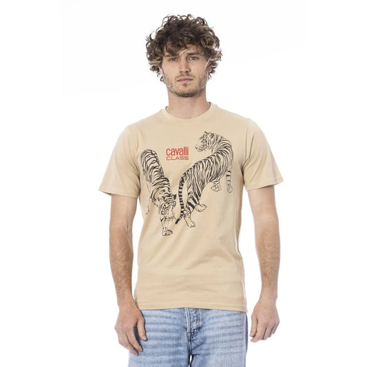 Cavalli Class Beige Cotton Men T-Shirt