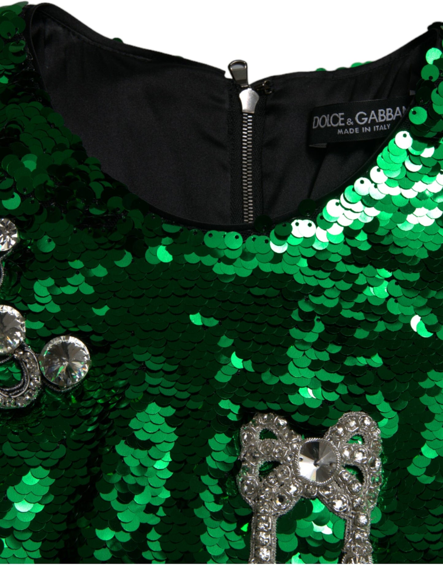 Dolce & Gabbana Elegant Below Knee Green Embroidered Dress
