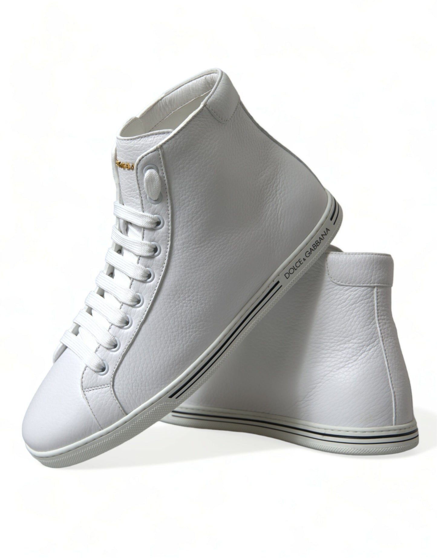 Dolce & Gabbana Elegant White Leather High Top Sneakers