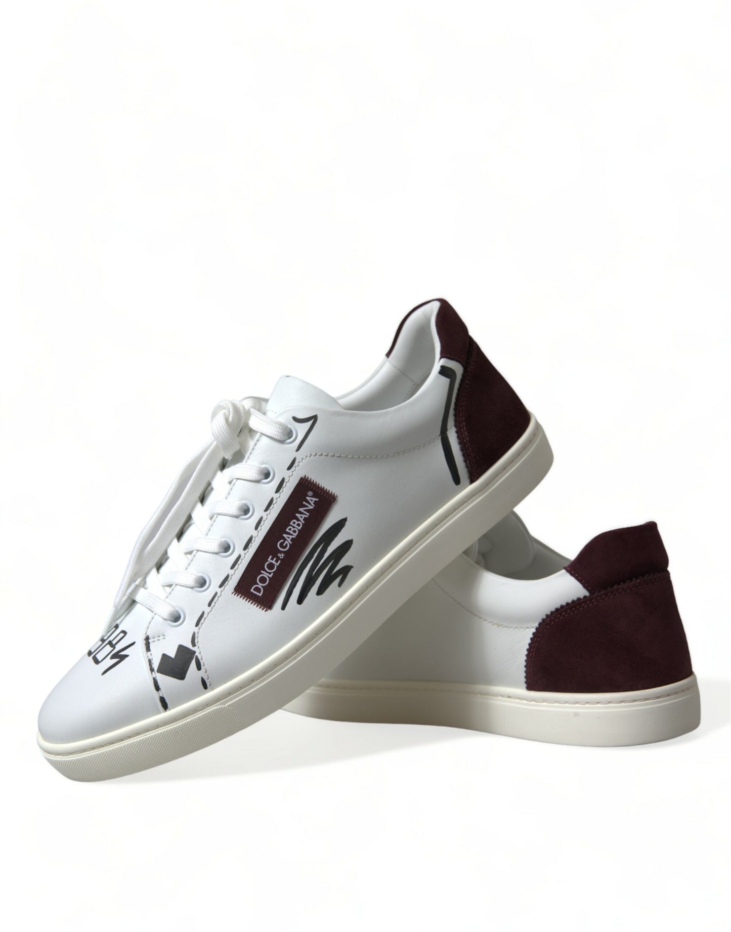 Dolce & Gabbana Exclusive White Bordeaux Low Top Sneakers