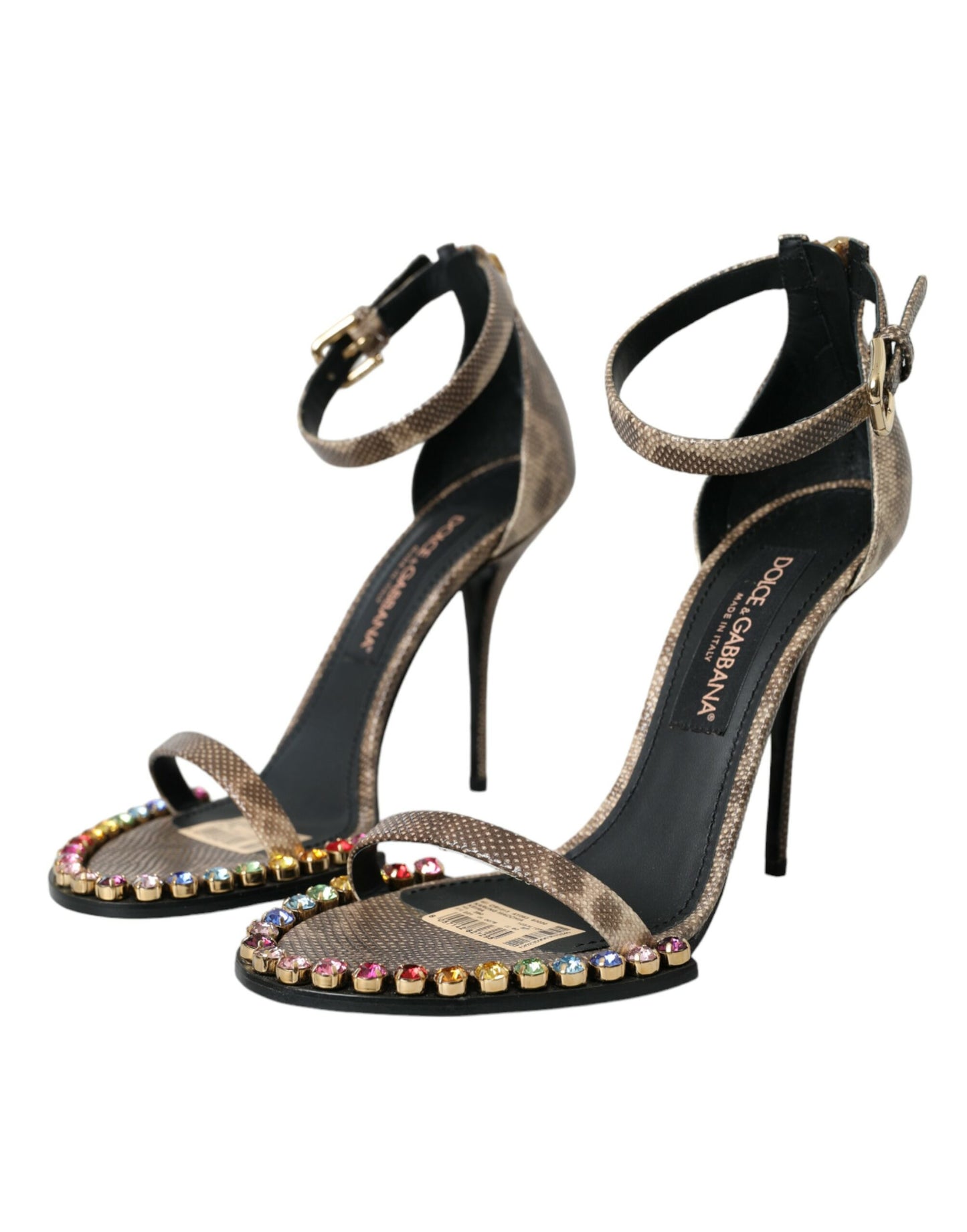 Dolce & Gabbana Brown Exotic Leather Crystal Sandals Shoes