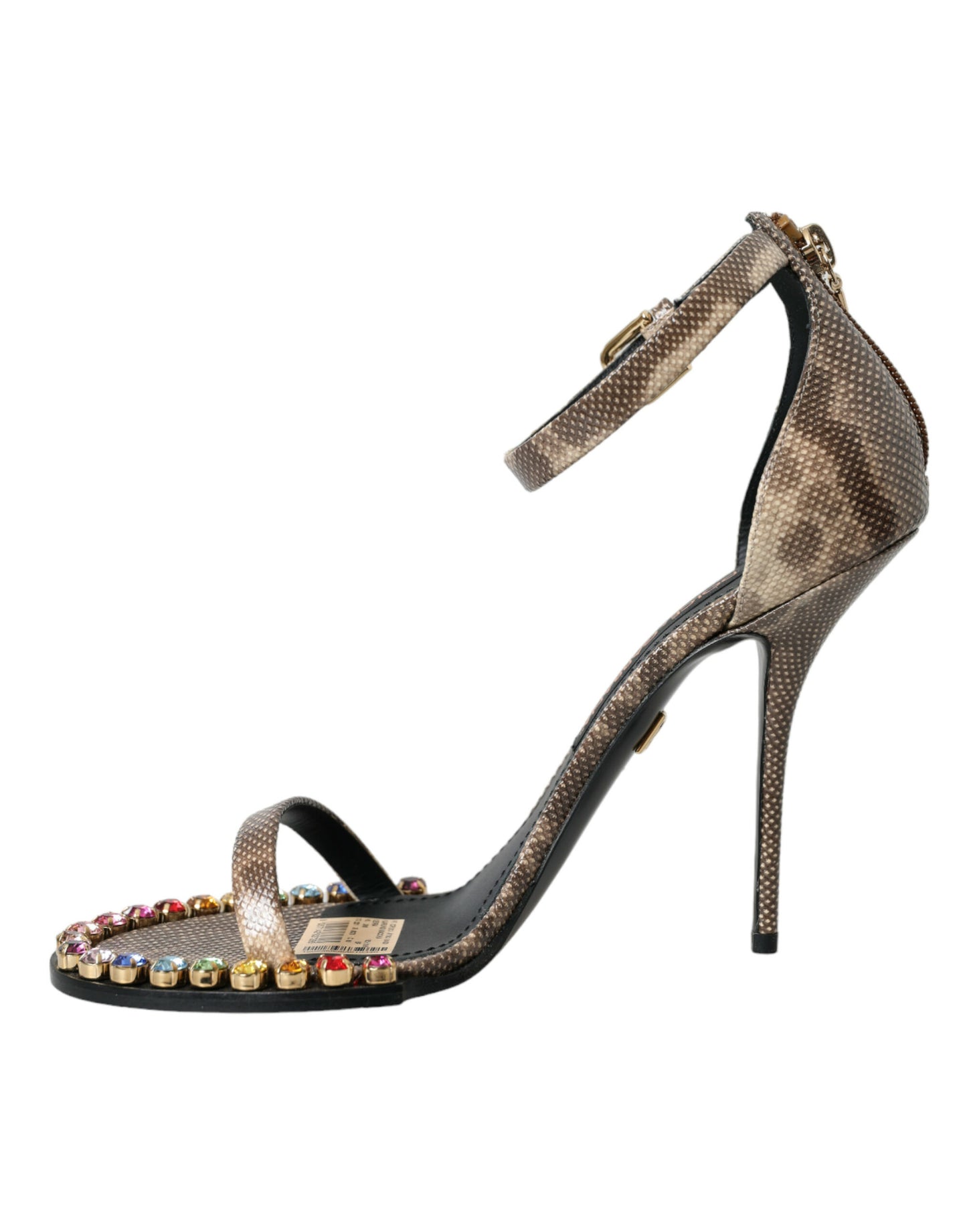 Dolce & Gabbana Brown Exotic Leather Crystal Sandals Shoes