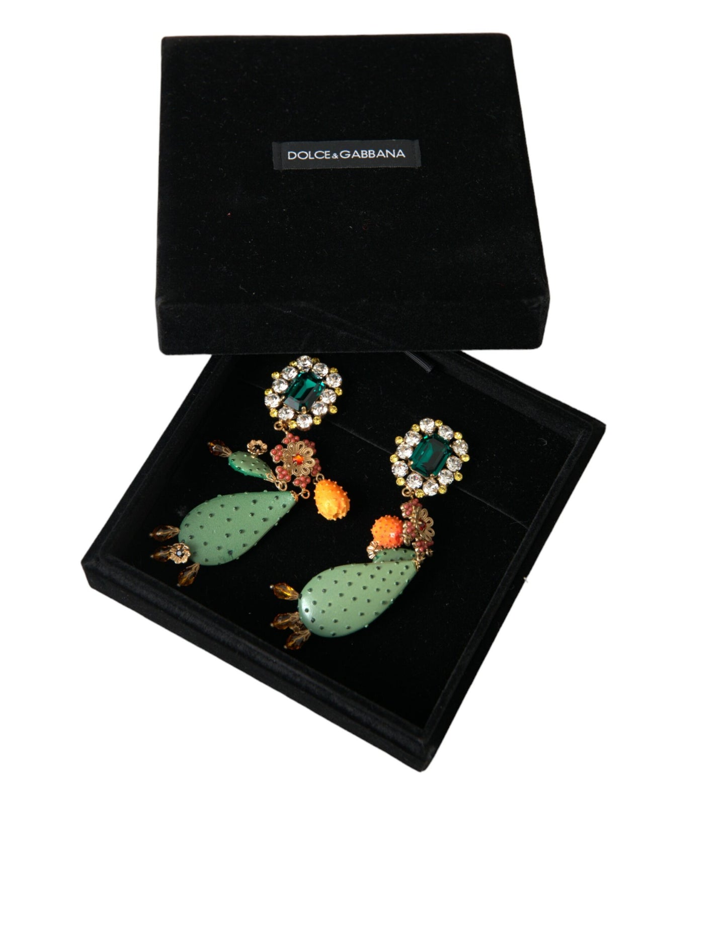 Dolce & Gabbana Green Cactus Crystal Clip On Jewelry Dangling Earrings