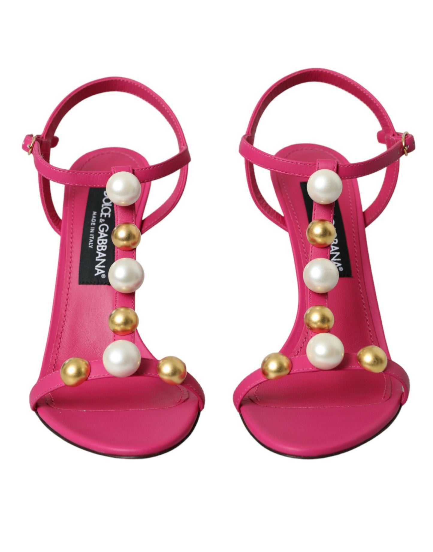 Dolce & Gabbana Pink Embellished Leather Sandals Heels Shoes
