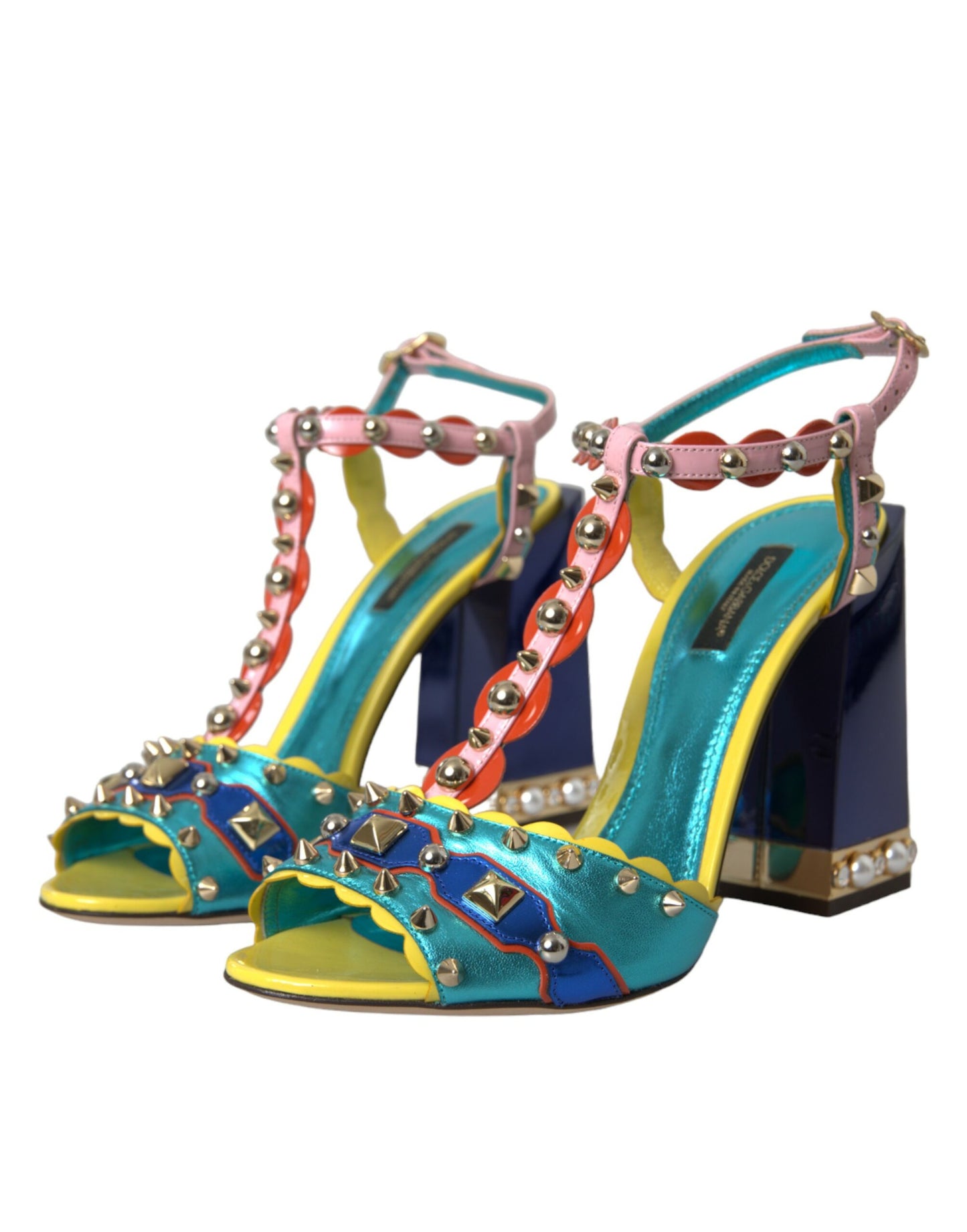 Dolce & Gabbana Multicolor Studded Leather Sandals Shoes
