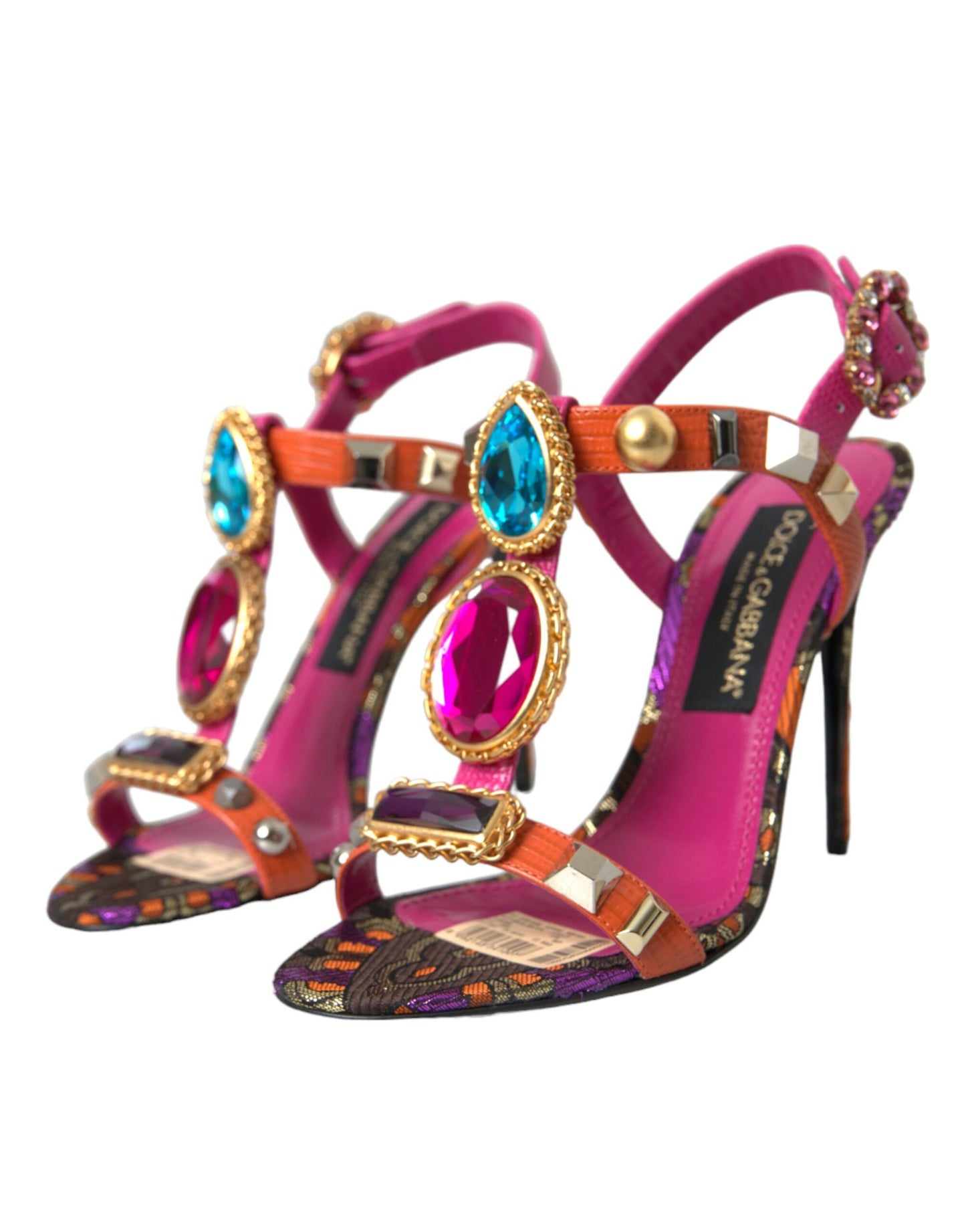 Dolce & Gabbana Pink Jacquard Crystals Sandals Heels Shoes