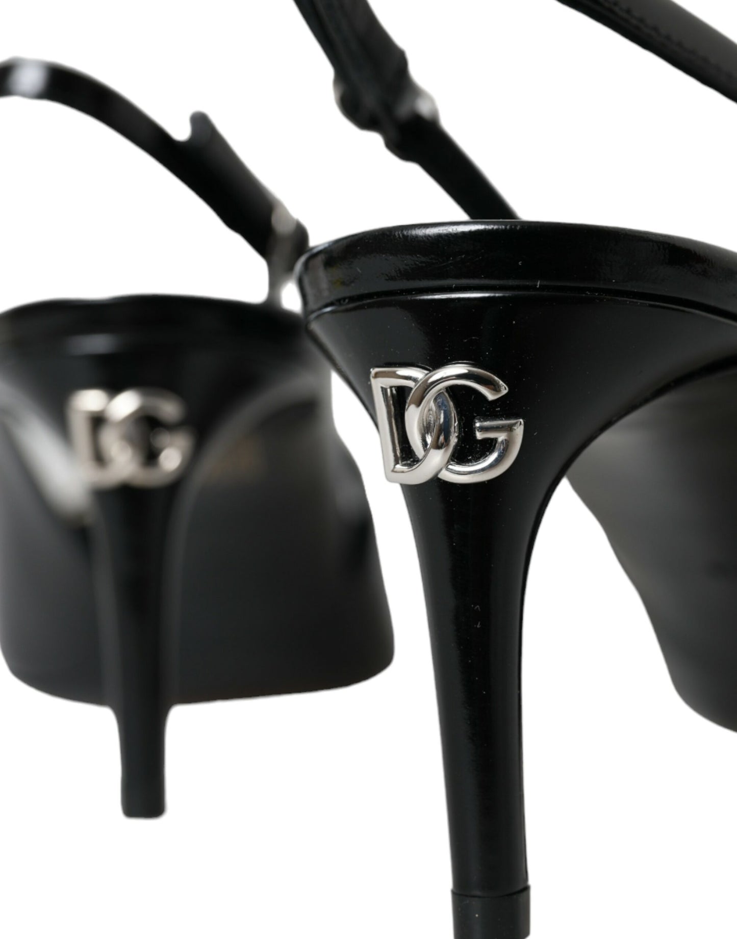 Dolce & Gabbana Black Patent Leather Crystal Slingback Shoes