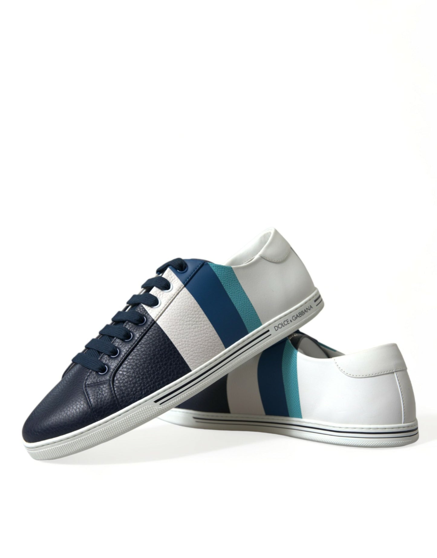 Dolce & Gabbana Elegant White and Blue Leather Sneakers