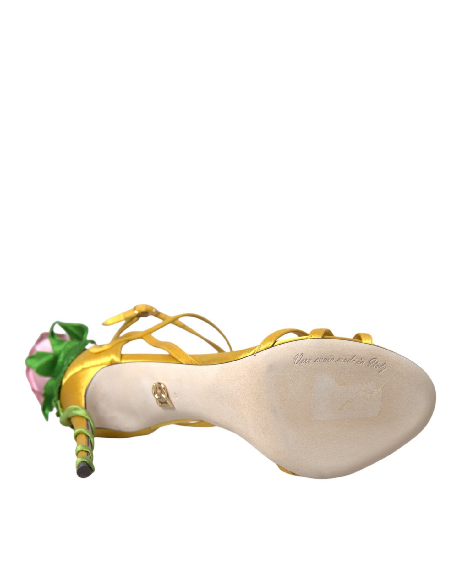 Dolce & Gabbana Yellow Flower Satin Heels Sandals Shoes