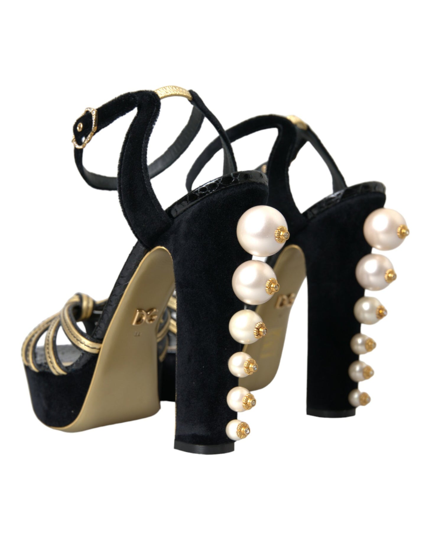 Dolce & Gabbana Black Gold Embellished Heels Sandals Shoes