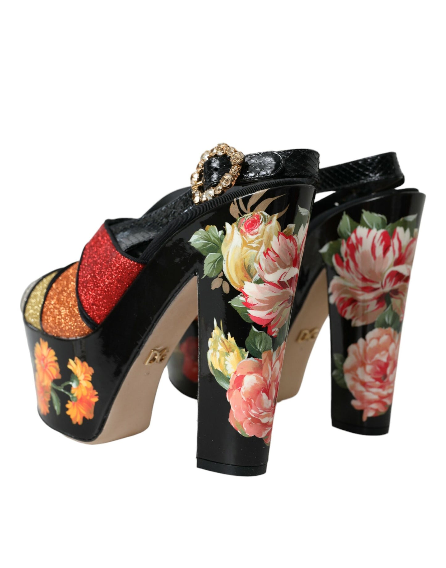Dolce & Gabbana Multicolor Floral Crystal Platform Sandals Shoes