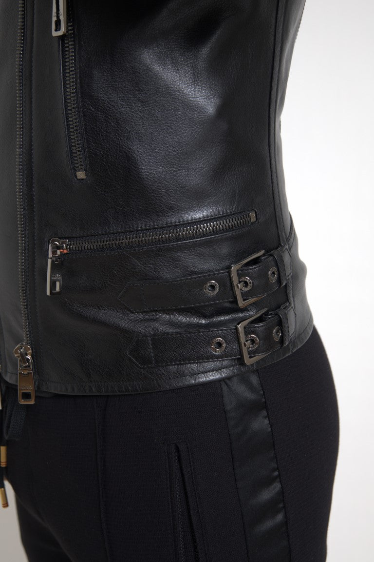 Dolce & Gabbana Sleek Black Leather Biker Jacket