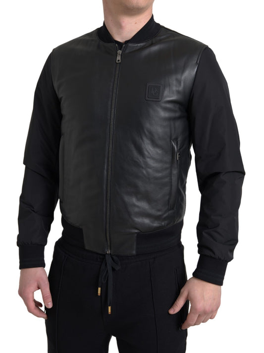 Dolce & Gabbana Sleek Black Leather Bomber Jacket