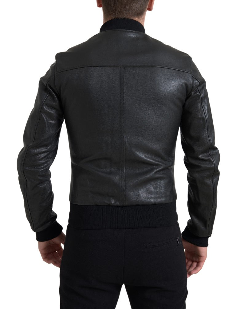 Dolce & Gabbana Elegant Black Leather Biker Jacket
