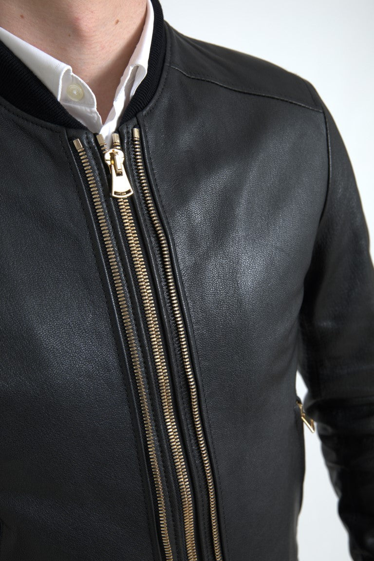 Dolce & Gabbana Elegant Black Leather Biker Jacket