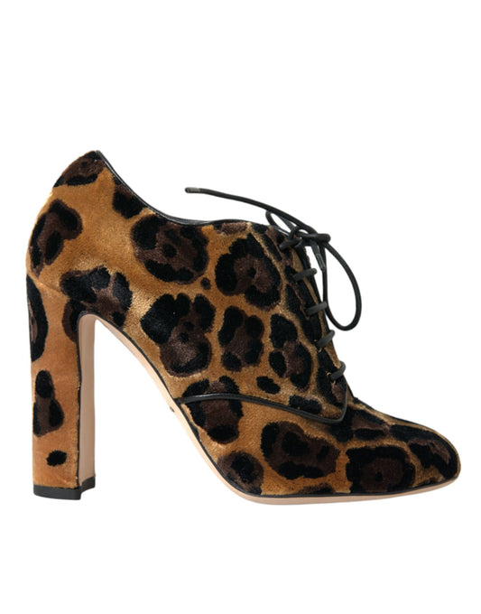 Dolce & Gabbana Brown Leopard Hair Lace Up Booties Shoes