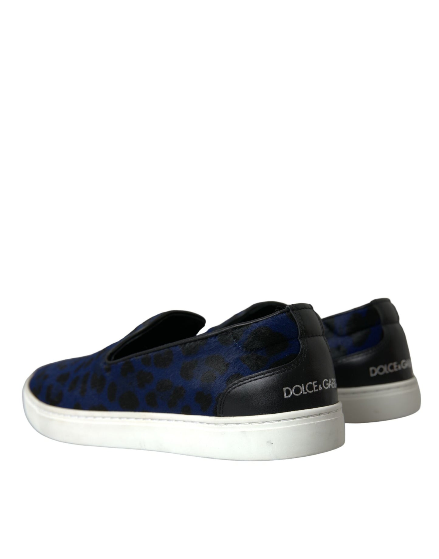 Dolce & Gabbana Blue Calfskin Hair Leopard Sneakers Shoes