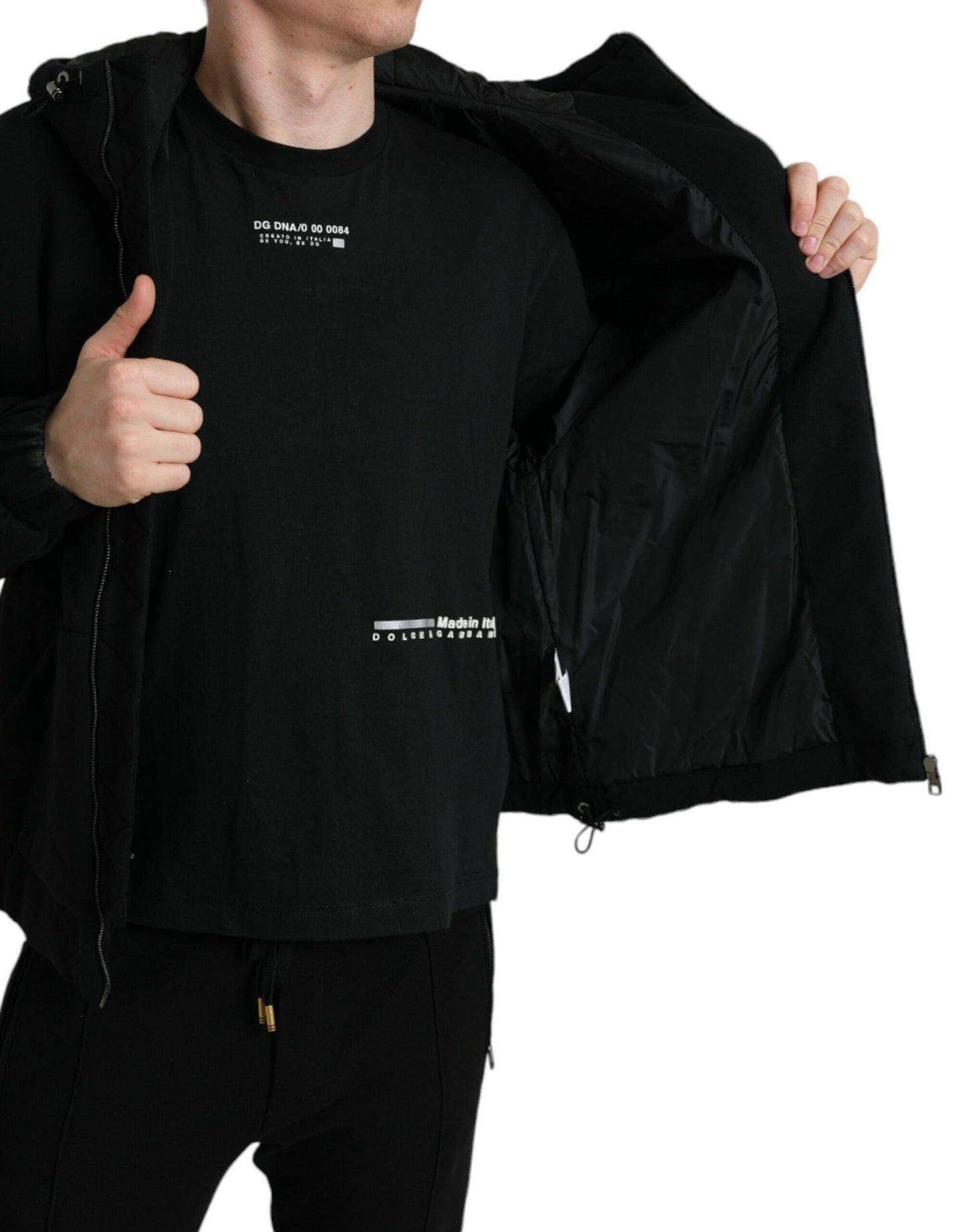 Dolce & Gabbana Elegant Black Bomber Jacket with Hood