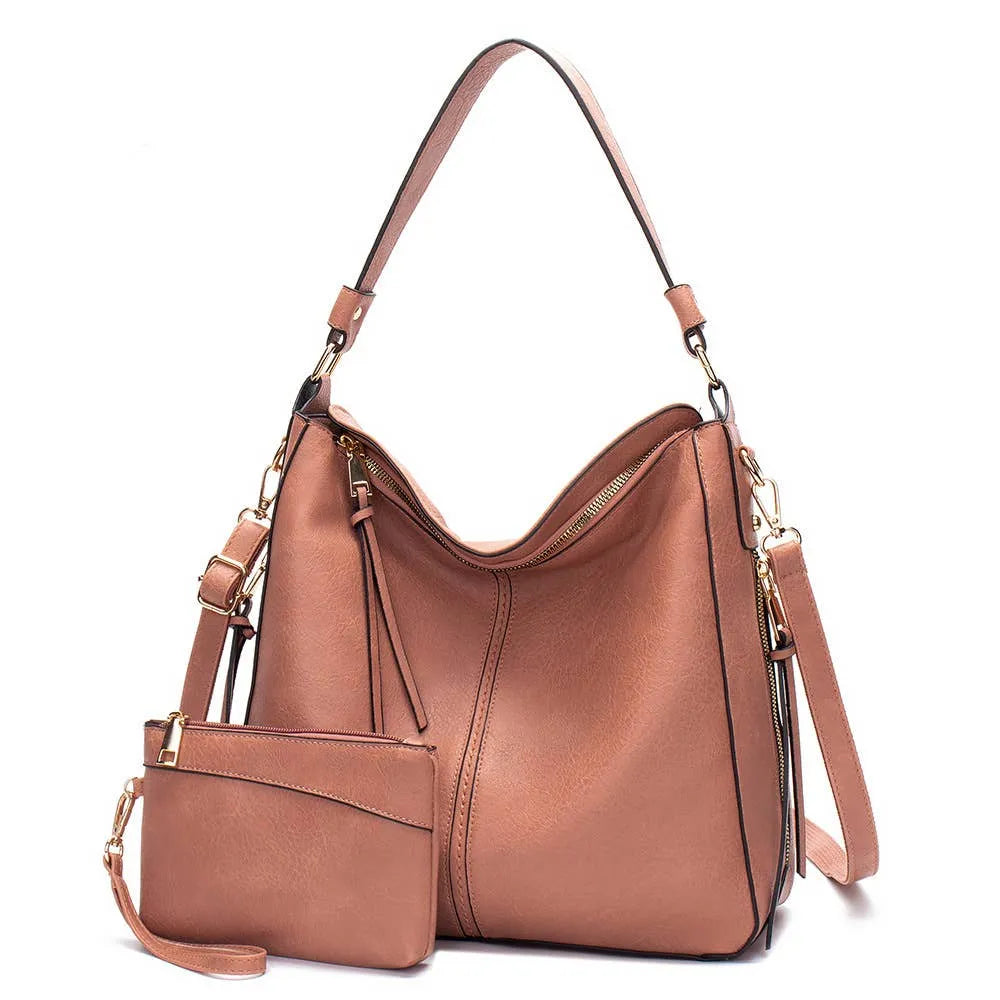 Little Trendy - Women's shoulder bag large capacity Soft leather handbag: Brown / With coin purse, Handbags, Tote Bags