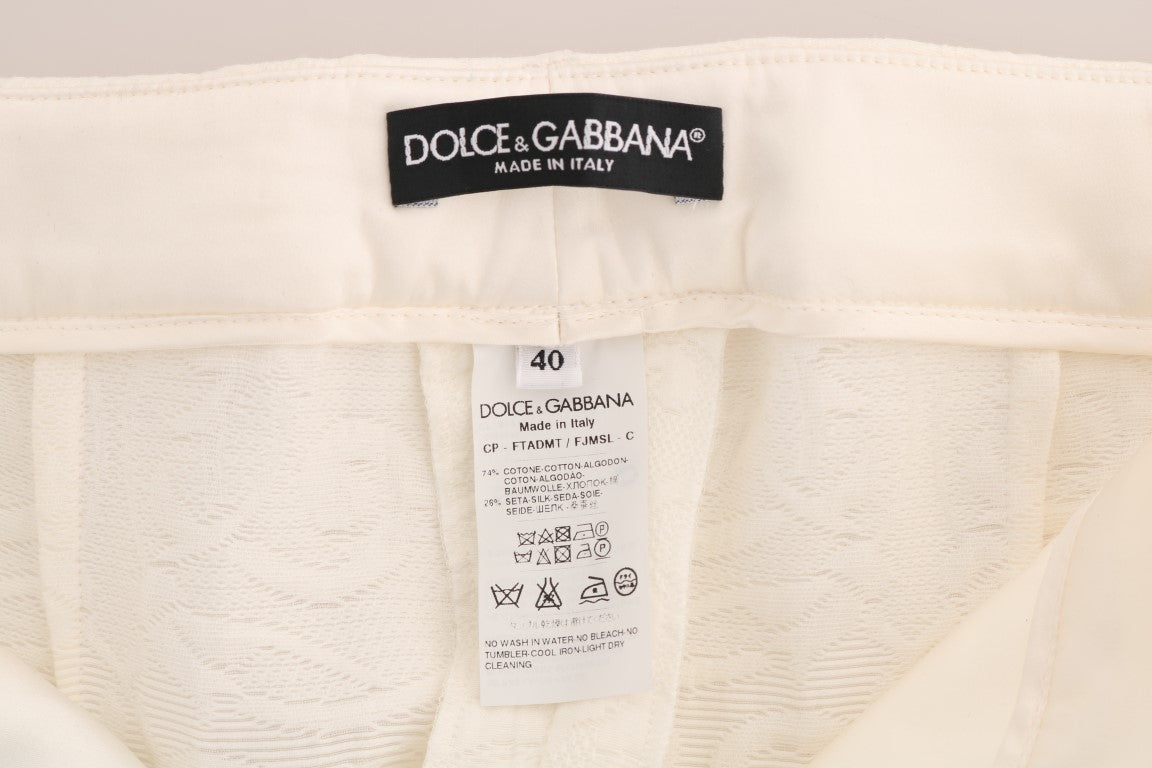 Dolce & Gabbana Elegant White Capri Pants - Cotton & Silk Blend