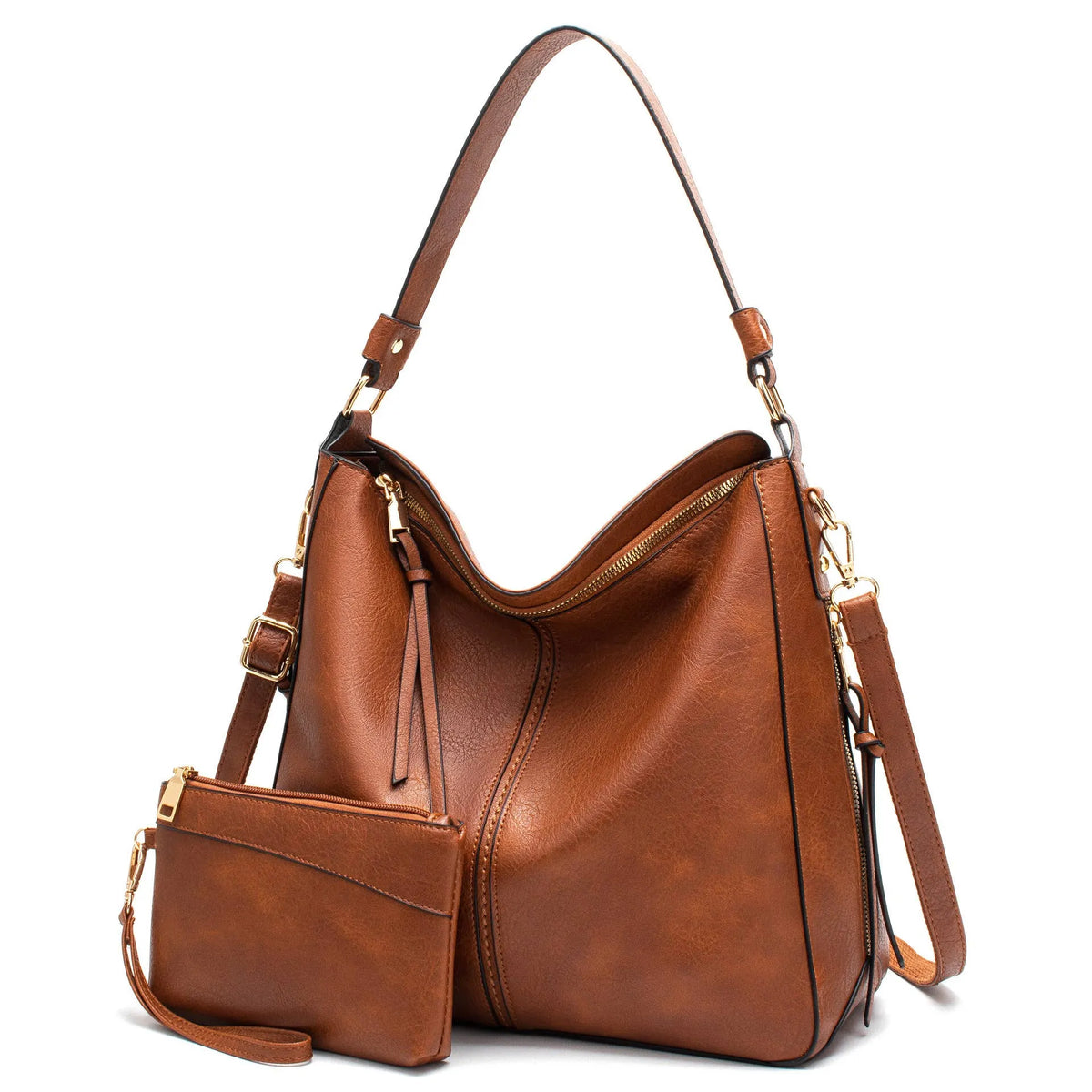 Little Trendy - Women's shoulder bag large capacity Soft leather handbag: Brown / With coin purse, Handbag, Tote Bags