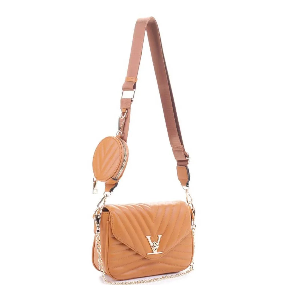 2IN1 V LINE CROSSBODY BAG WITH COIN PURSE SET: BK / ONE SIZE, Handbags, Cross Body Bags, Clayton's Online Store LLC