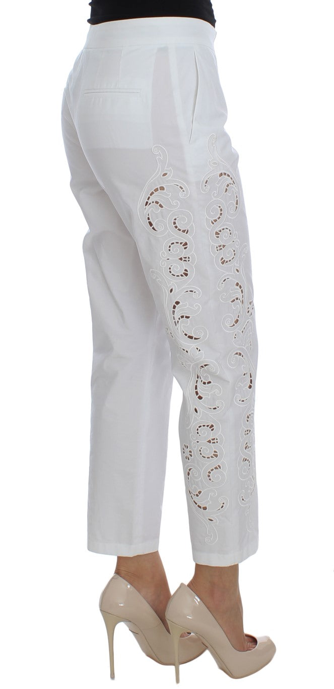 Dolce & Gabbana Elegant White Floral Cutout Dress Pants