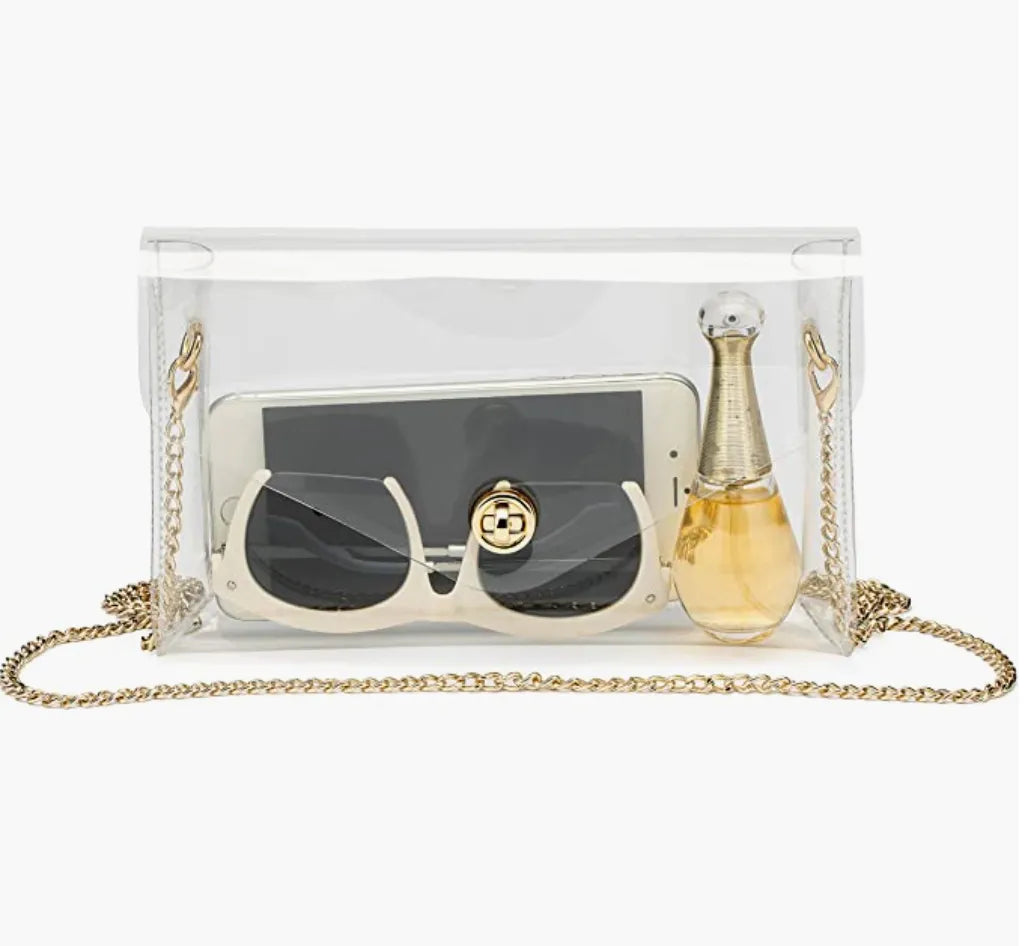 Mavi Bandz - Clear Crossbody bag  with Gold Adjustable Chain, Handbag, Shoulder Bags, Purse