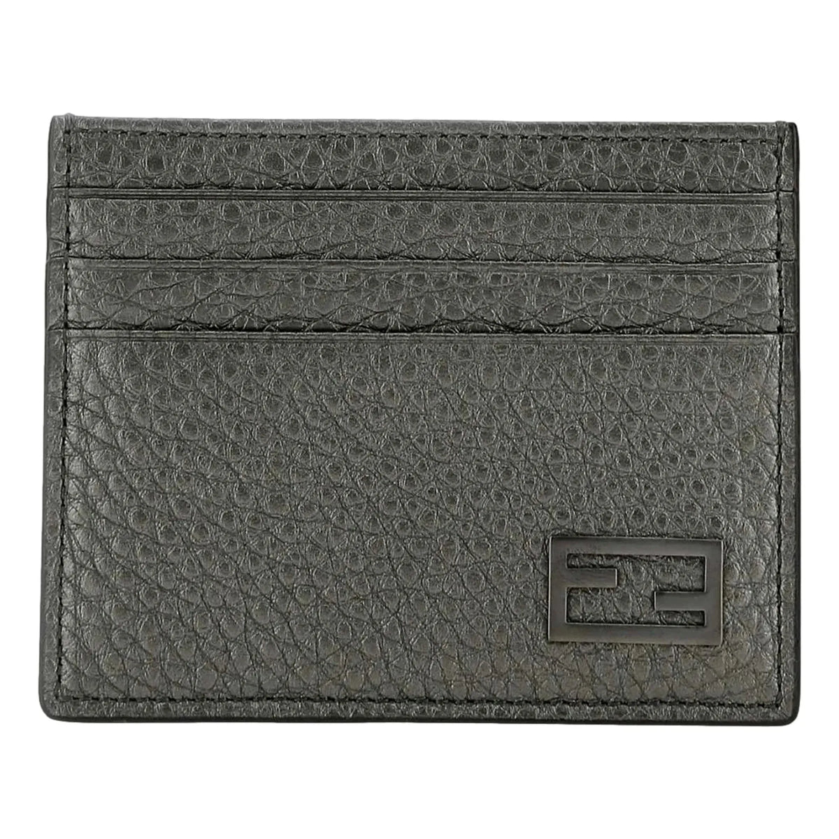 Fendi Baguette Graphite Grained Leather Card Case Wallet