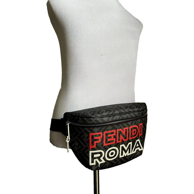 Fendi Roma Fendigraphy Nero and Rosso Leather Belt Bag