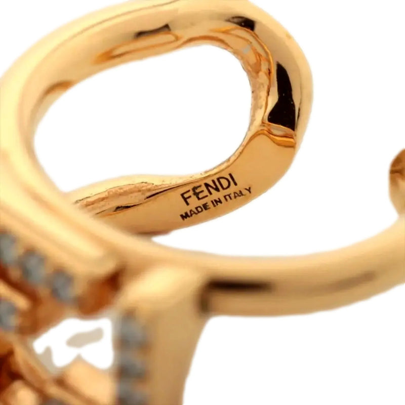 Fendi FF Anello Gold and Crystal Embellished Ring Large