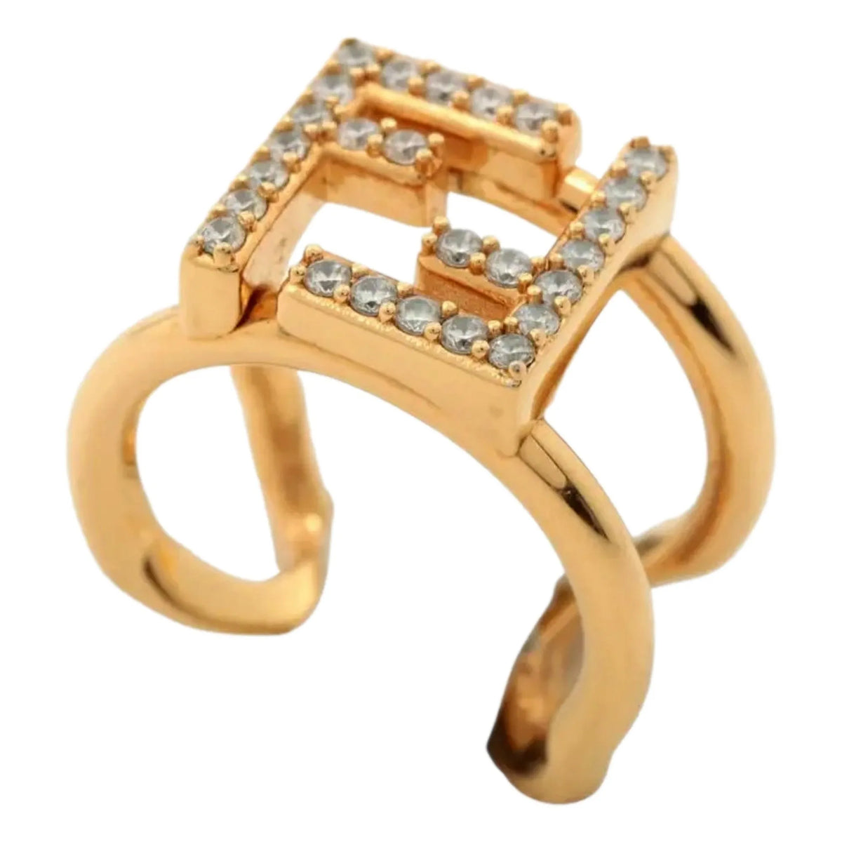 Fendi FF Anello Gold and Crystal Embellished Ring Small