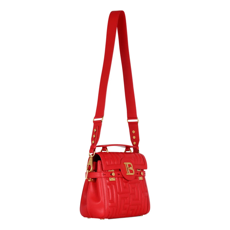 Balmain B-Buzz 23 Red Tote Crossbody Shoulder Bag Quilted Calf Leather