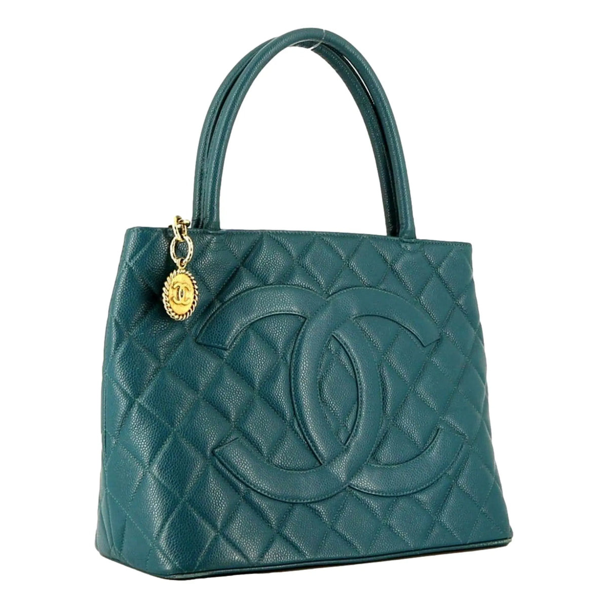 Chanel Caviar Medallion Tote Bag Teal Blue