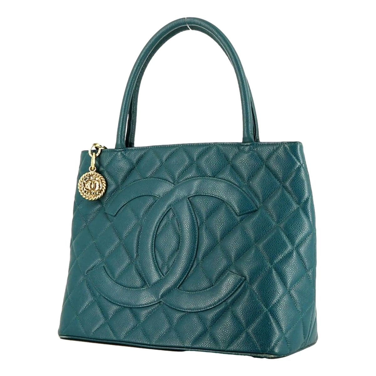 Chanel Caviar Medallion Tote Bag Teal Blue