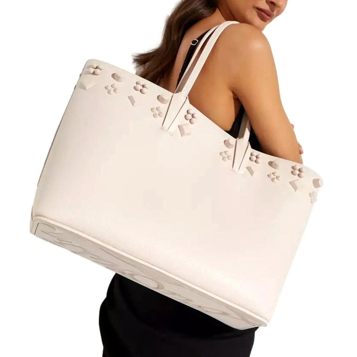 Christian Louboutin Cabata Spike Large Tote Shoulder Bag Leche Ivory