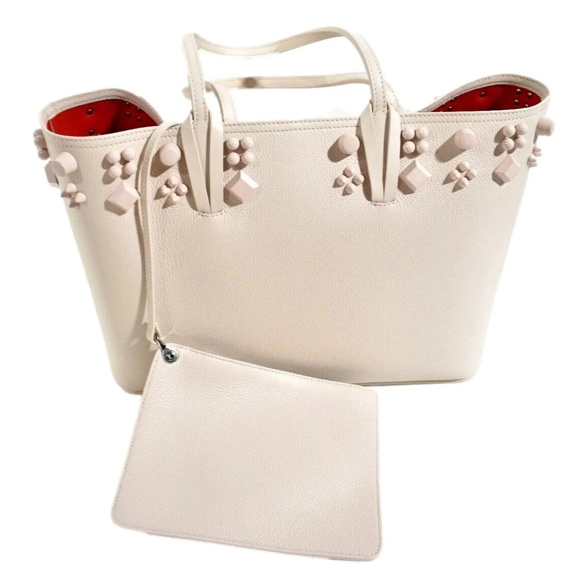 Christian Louboutin Cabata Spike Large Tote Shoulder Bag Leche Ivory