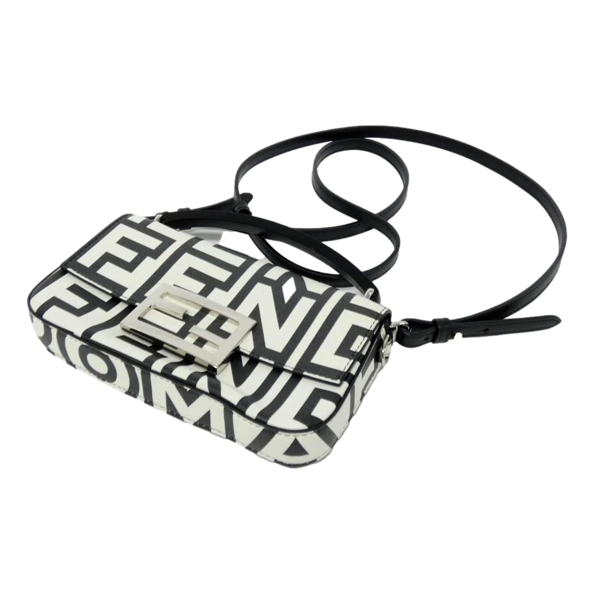 Fendi Baguette Blanco and Nero Calfskin Leather Crossbody