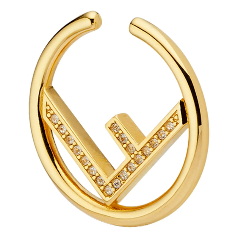 Fendi F is Fendi Logo Earcuff Hoop White Crystal Gold Tone Metal